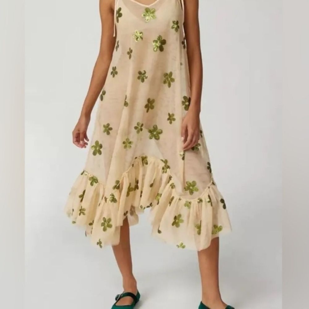 Urban Outfitters Midi Dress with Green Sequin Floral Design